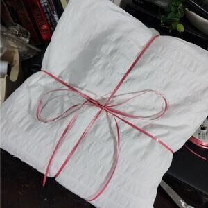 IKEA! LUXE CREAM ON CREAM SEERSUCKER STRIPE 100% COTTON DUVET COVER! SZ TWIN